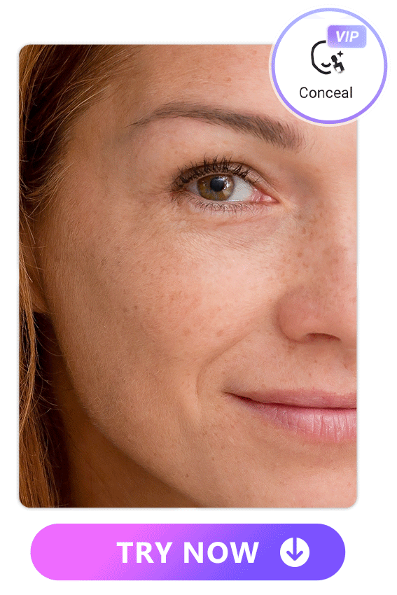 a UI image of a woman edited with Vivid Glam's Conceal feature to look younger